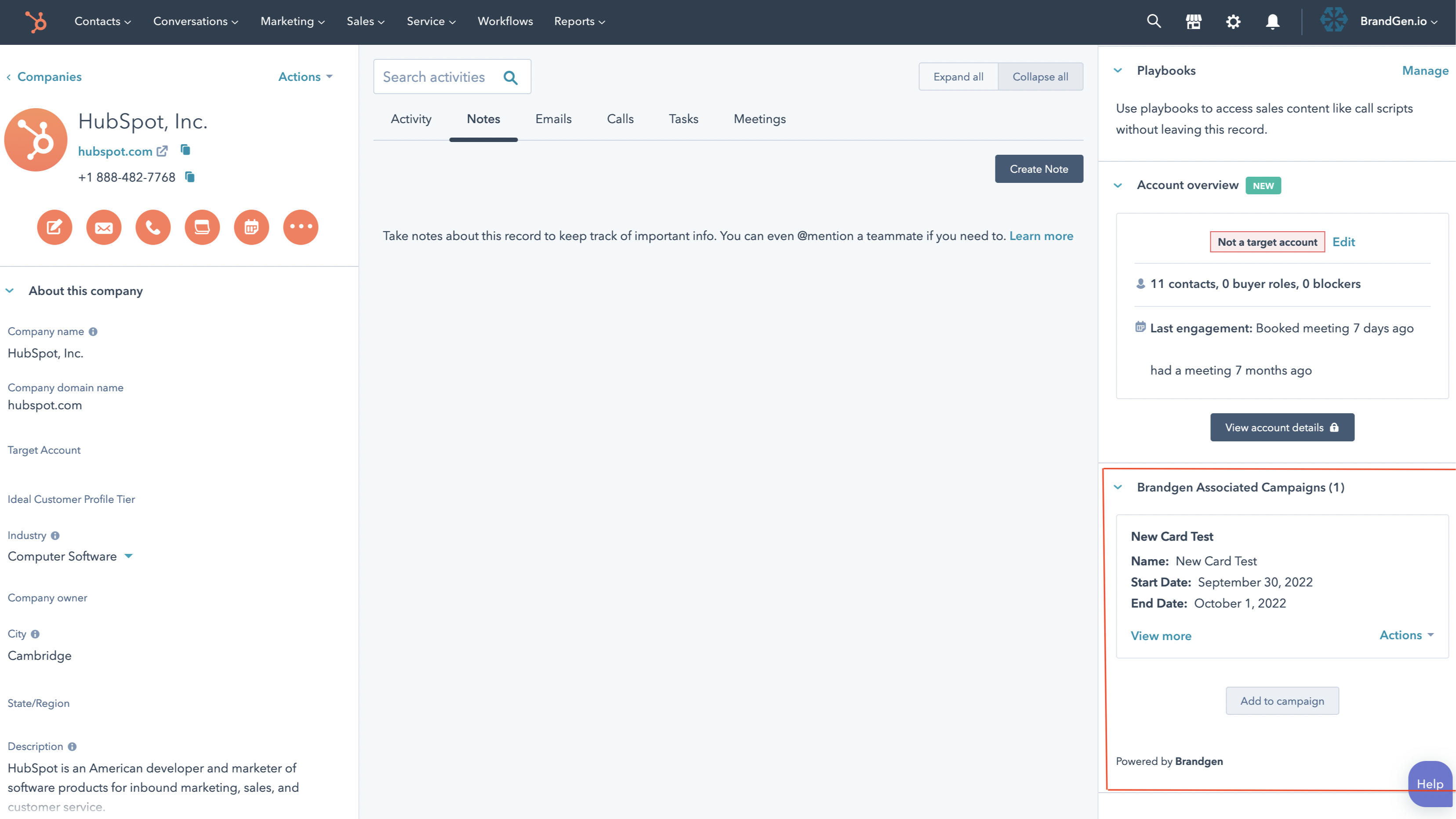 Account Based Campaign Data on Company Card